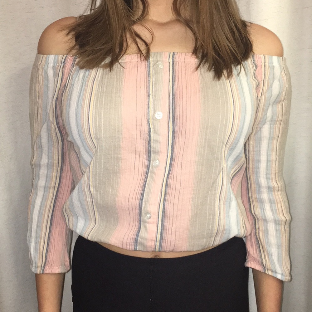 Cropped off the shoulder striped top